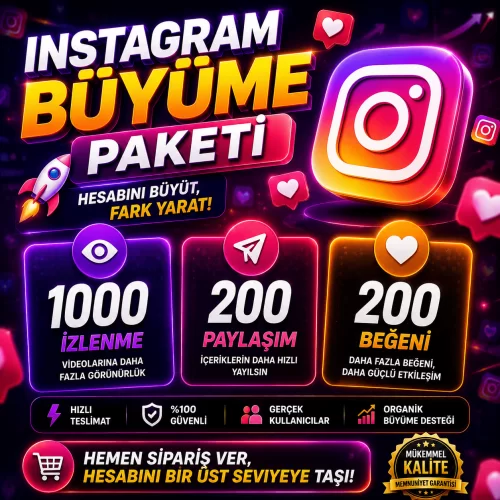  İnstagram Büyüme Paketi - 1000 İzlenme - 200 Paylaşım - 200 Beğeni